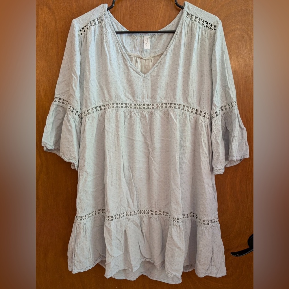 Light Blue Eyelet V-Neck Peasant Tunic
